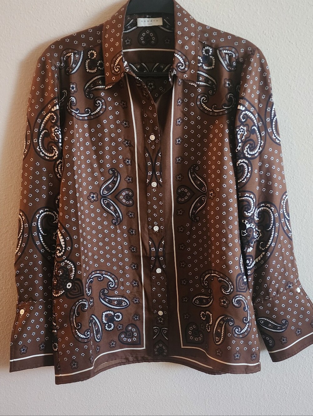 Sandro 100% Silk Brown Blouse Size 2/Medium